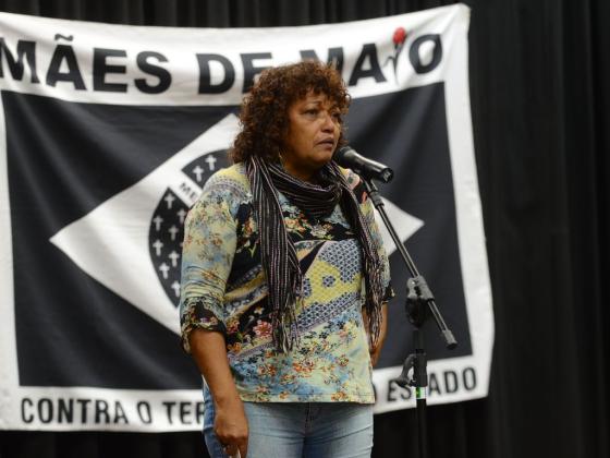 Debora María Silva, del movimiento Maes de Maio, en la inauguración del Monumento a los Crímenes de Mayo y el Genocidio Democrático. 