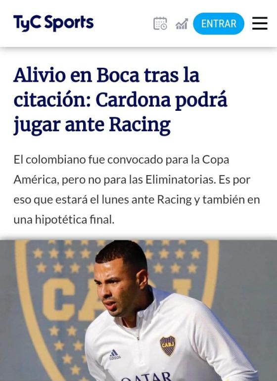Prensa argentina califica de 'mala noticia' la convocatoria de Edwin Cardona Prensa argentina califica de 'mala noticia' la convocatoria de Edwin Cardona
