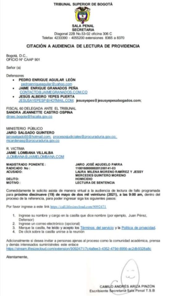 Ya hay fecha para lectura de fallo del caso Colmenares Ya hay fecha para lectura de fallo del caso Colmenares