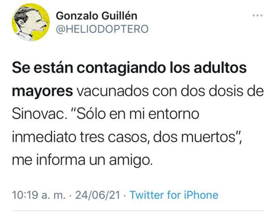 Fallecidos por vacuna Sinovac, según Guillén Tuit Guillén adultos mayores