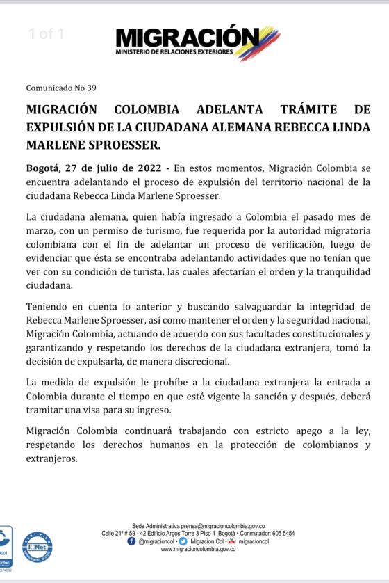 ¿Por qué la alemana Rebecca Linda Marlene Sprößer fue expulsada del país? ¿Por qué la alemana Rebecca Linda Marlene Sprößer fue expulsada del país?
