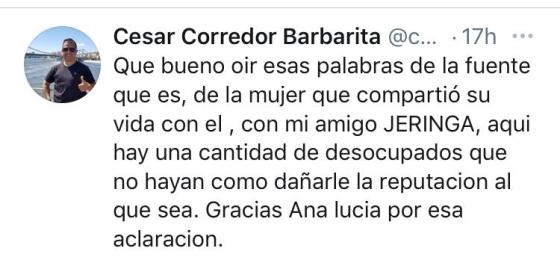 Barbarita se pronunció sobre el escándalo de Jeringa. Tuit de Barbarita