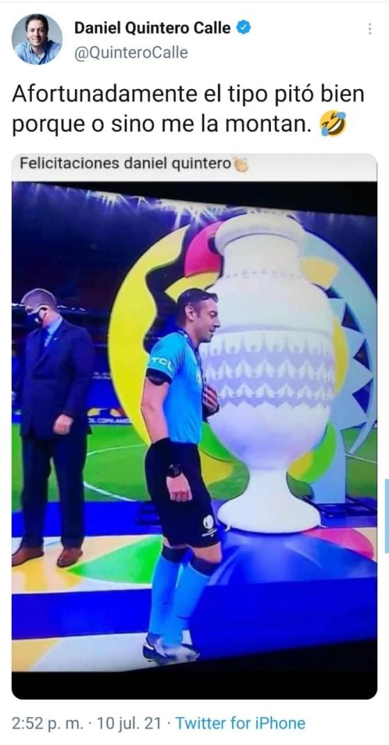 Gracioso parecido entre Daniel Quintero y un árbitro de la Copa América Gracioso parecido entre Daniel Quintero y un árbitro de la Copa América