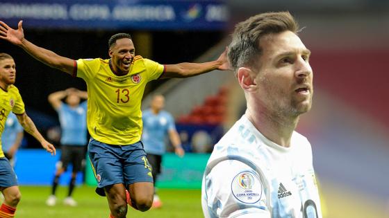 Yerry Mina y Lionel Messi