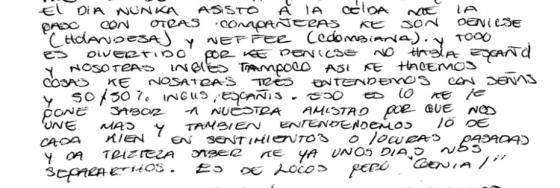 Interna del Buen Pastor cuenta cómo se la lleva con otras internas en prisión. Carta de una interna del Buen Pastor.