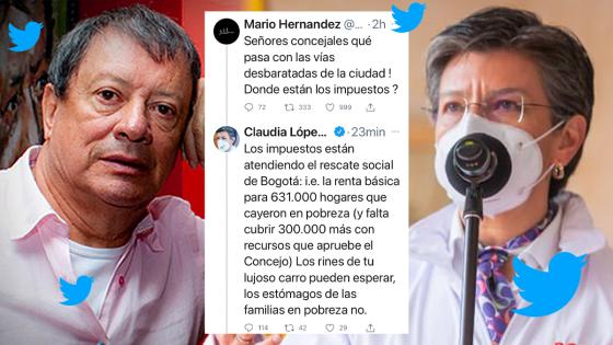 Mario Hernández y Claudia López discuten sobre la infraestructura vial de Bogotá. Mario Hernández versus Claudia López en Twitter.