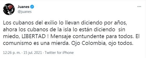 Mensaje de Juanes sobre Cuba: división de opiniones y críticas Mensaje de Juanes sobre Cuba: división de opiniones y críticas