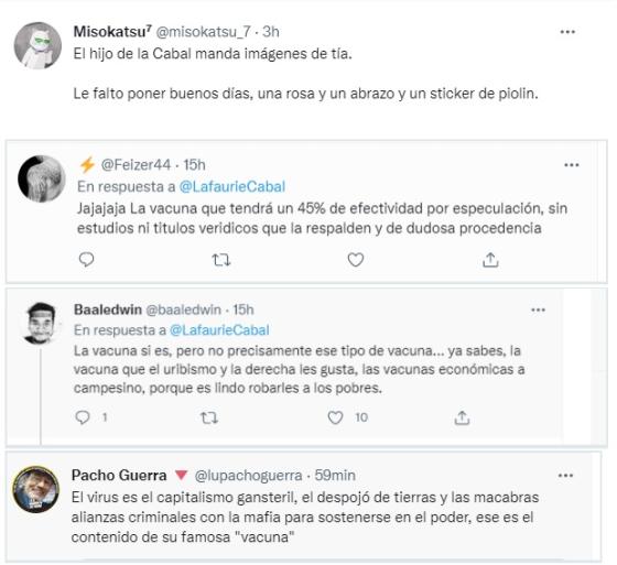Tuiteros se pronuncian sobre el meme de Lafaurie. Tuiteros rechazan el mensaje de Lafaurie.