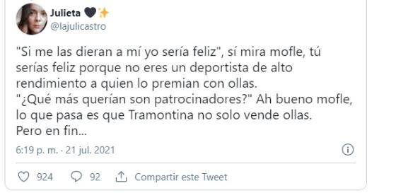Algunas tuiteras en redes rechazaron la foto colgada por el club Olimpia. Usuaria rechaza foto de Tramontina.