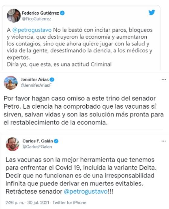 Senadores se pronuncian sobre tuit de Gustavo Petro. 