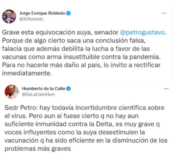 Gustavo Petro también causó rechazo entre políticos afines por trino sobre las vacunas. De La Calle y Robledo también se pronunciaron sobre trino de Gustavo Petro.