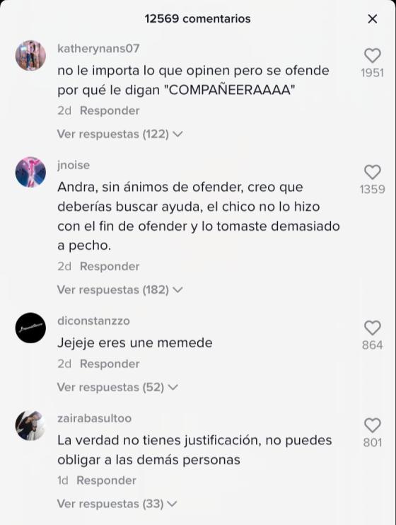 Reacciones sobre la joven que pidió ser llamada compañere. Reacciones al video de Andra Milla.