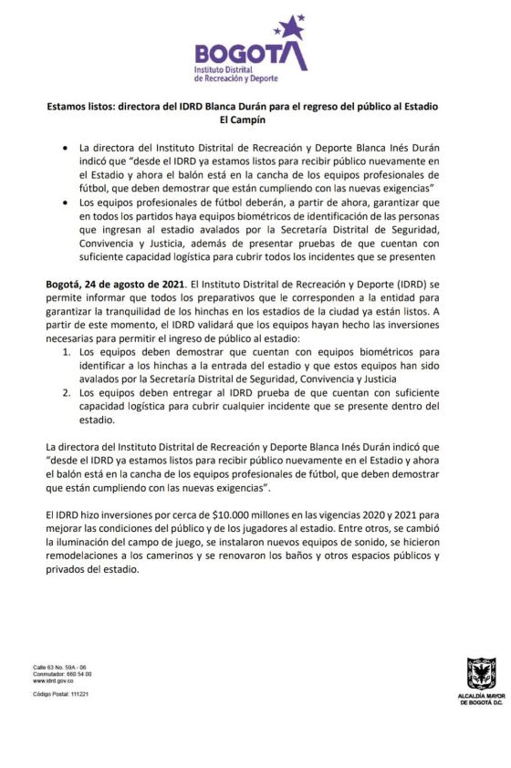Equipos biométricos: ¿la clave para el regreso de hinchas a 'El Campín'? Equipos biométricos: ¿la clave para el regreso de hinchas a 'El Campín'?