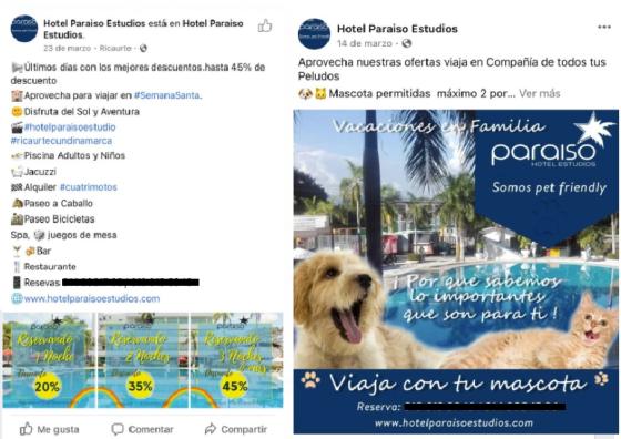 En Facebook, el hotel de Gustavo Bolívar continuaba posteando promociones. 