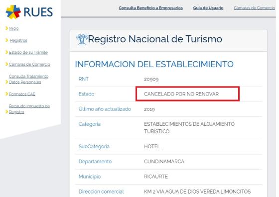 Desde 2019 el Registro Nacional de Turismo del hotel de Gustavo Bolívar está cancelado. 