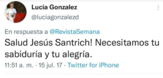 En este tuit la comisionada de la Verdad apoyaba el ingreso de Jesús Santrich a la política. Este fue uno de los tuits que provocaron la discusión.