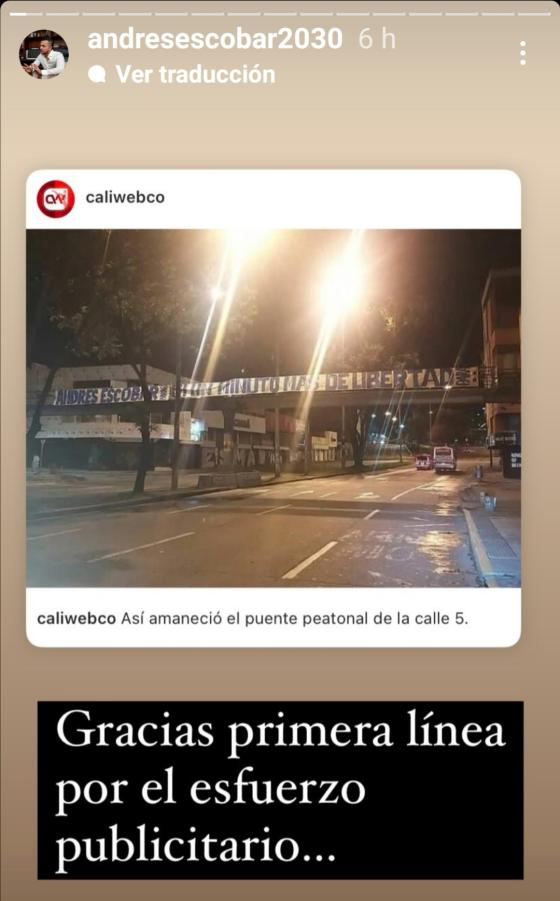 Andrés Escobar responde a Pancarta en Cali Andrés Escobar responde a pancarta en Cali