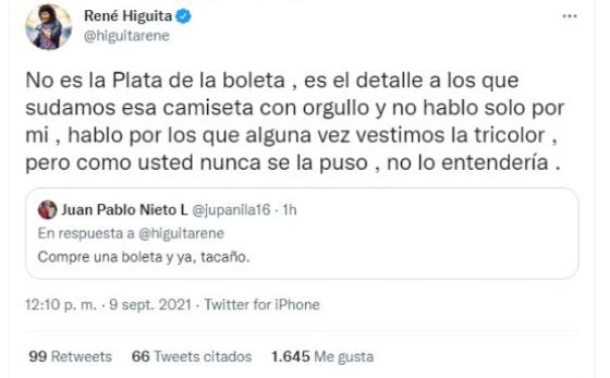 René Higuita respondió a seguidor que lo llamó "tacaño"