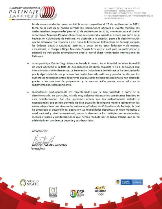 Comunicación de Fedepatincol Comunicación de Fedepatincol