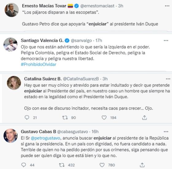 Reacciones a la propuesta de enjuiciar a Duque. 