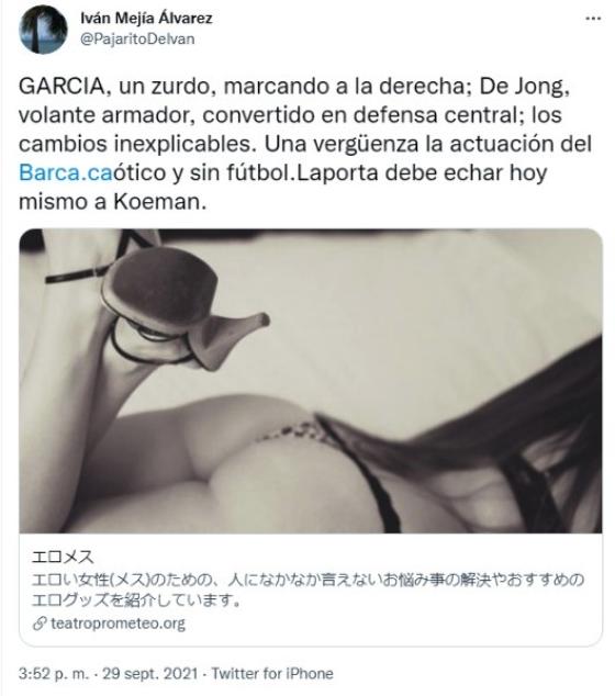 Con foto íntima de una mujer, Iván Mejía criticó al Barcelona
