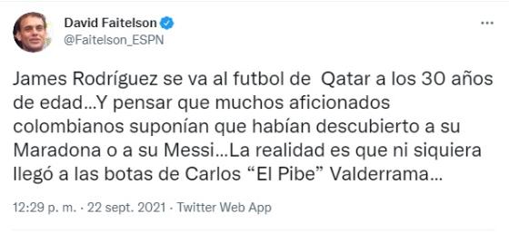 Periodistas que han retirado a James Rodríguez en Catar