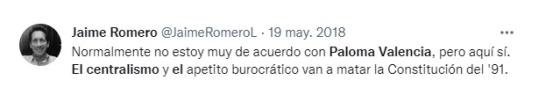 Esta no es la primera vez que la senadora propone la descentralización del poder del Estado. Reacciones a la columna de Paloma Valencia.