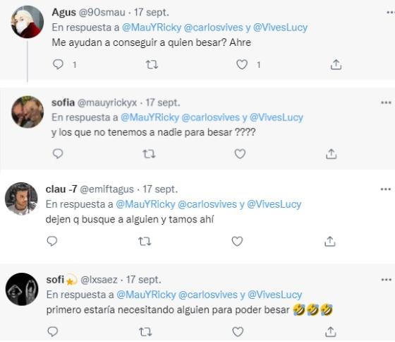 Seguidores de Carlos Vives y Mau y Ricky, bromearon sobre la invitación de los cantantes a romper el récord de beso online. Reacciones al Récord Guinness de Carlos Vives.