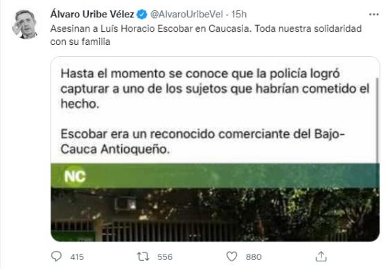 Reacciones de Petro y Uribe al asesinato de Luis Horacio Escobar, 'Pulpo Invisible' Reacciones de Petro y Uribe al asesinato de Luis Horacio Escobar, 'Pulpo Invisible'