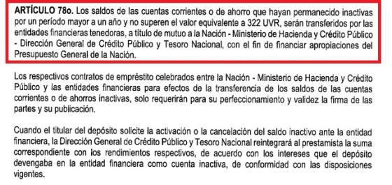 Polémica por el artículo 78 del Presupuesto General de la Nación. Artículo 78 del Presupuesto General de la Nación.