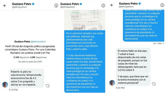 Reclamo de Gustavo Petro con errores de ortografía. Conversación de Petro en Twitter.