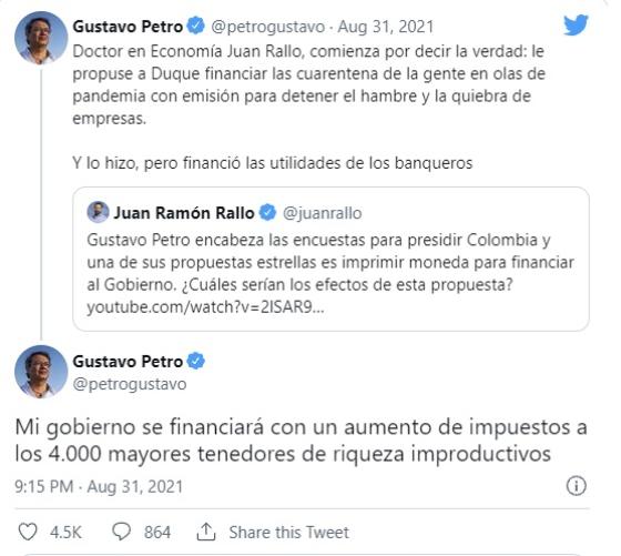 Pelea entre Gustavo Petro y Juan Rallo.