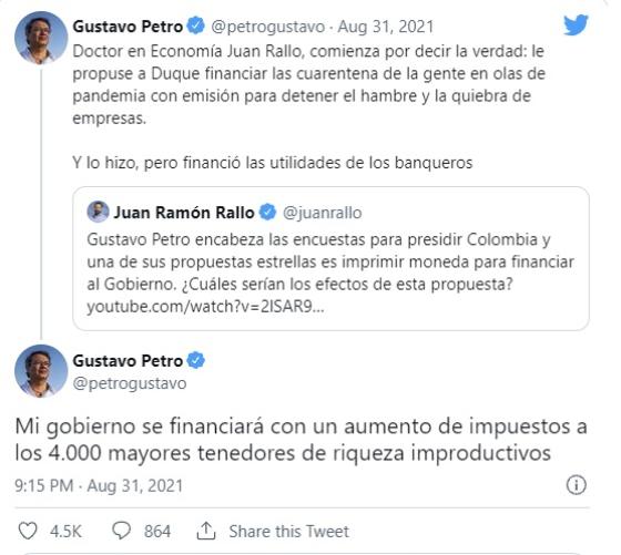 El economista español Juan Rallo contra propuesta de Gustavo Petro. Pelea entre Gustavo Petro y Juan Rallo.