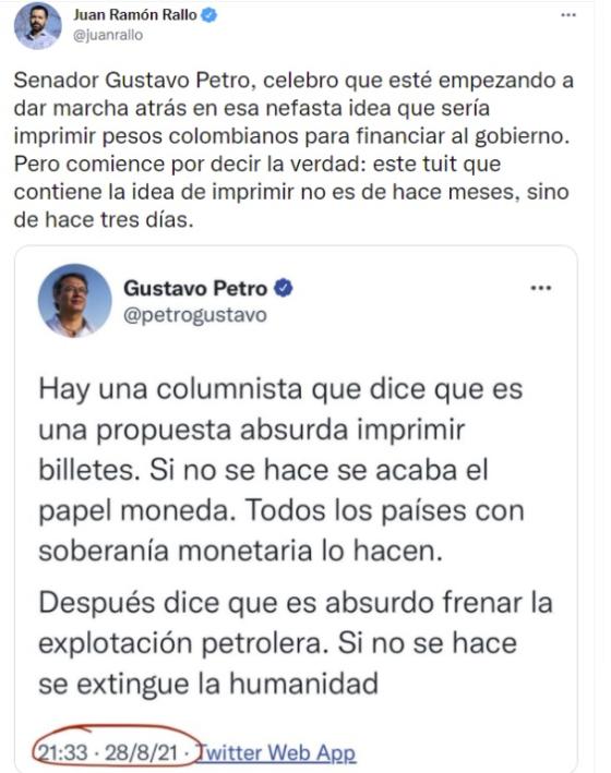 Juan Rallo criticó la propuesta de Gustavo Petro de imprimir billetes. Juan Rallo sobre propuesta de Gustavo Petro.