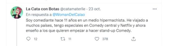 "La Cata con botas" fue una de las mujeres que respondió al trino. Trino de la comediante "La Cata con botas".