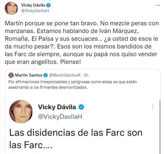 'Encontronazo' entre Vicky Dávila y Martín Santos, por las Farc 'Encontronazo' entre Vicky Dávila y Martín Santos, por las Farc
