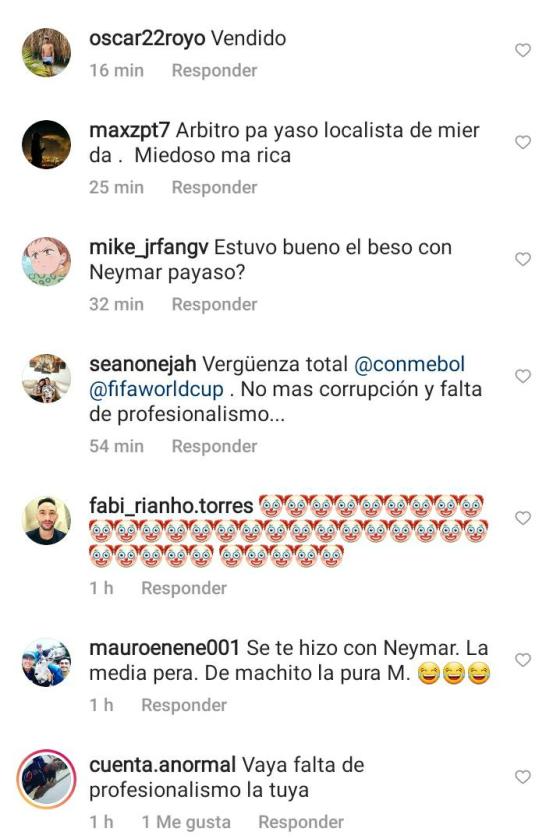 Colombianos llenan de insultos las redes del árbitro contra Brasil Colombianos llenan de insultos las redes del árbitro contra Brasil