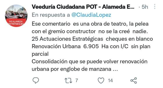 Reacción de las personas por Tweet de Claudia López