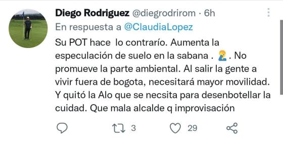 Reacción de las personas por Tweet de Claudia López