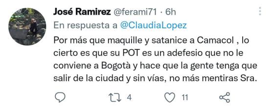 Reacción de las personas por Tweet de Claudia López