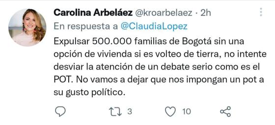 Reacción de las personas por Tweet de Claudia López