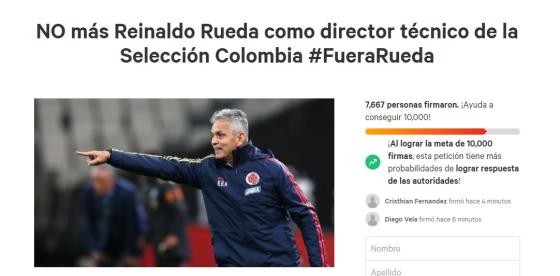 Firmas para sacar a Reinaldo Rueda. Firmas Reinaldo Rueda.