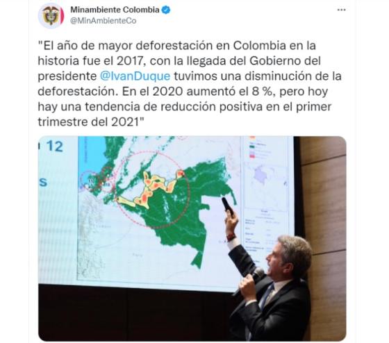 Colombia redujo la deforestación en el primer trimestre de 2021. Deforestación en Colombia.