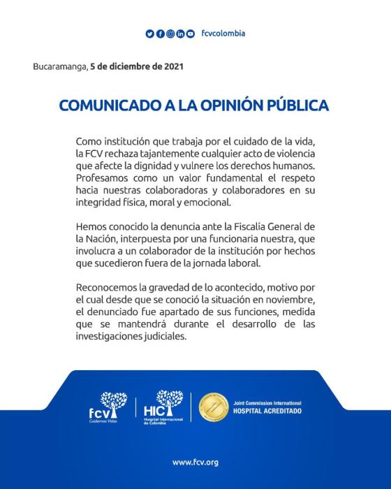 Comunicado Fundación Cardiovascular de Colombia Comunicado Fundación Cardiovascular de Colombia