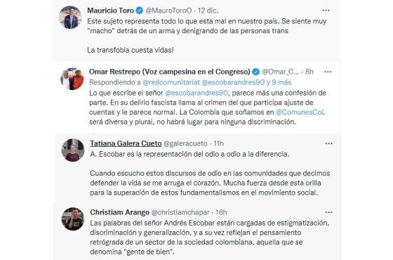 Reacciones a mensaje de Andrés Escobar