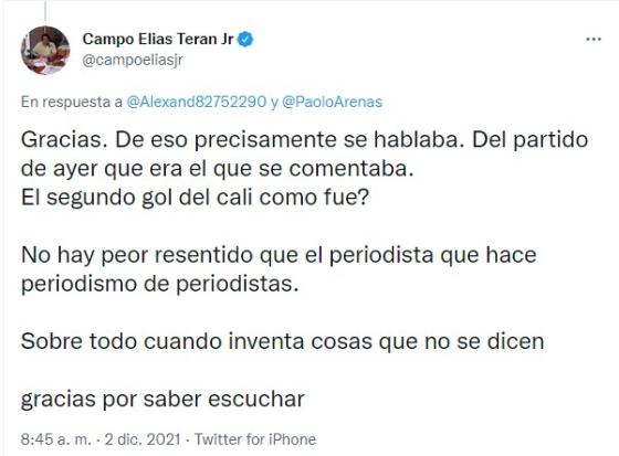 Respuesta de Campo Elías Terán Jr