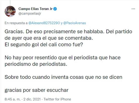 Respuesta de Campo Elías Terán Jr