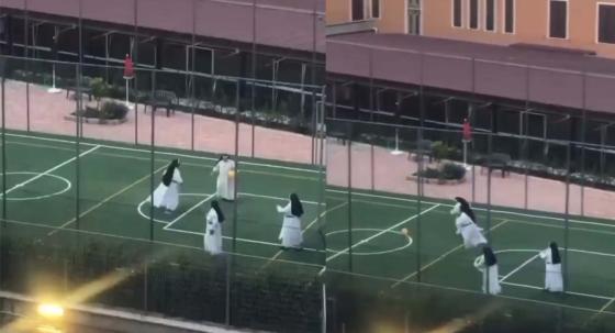 Monjas jugando al fútbol en Roma 