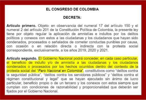 Proyecto indulto a Primera Línea Proyecto indulto a Primera Línea