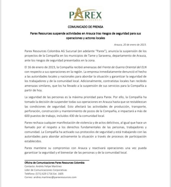Arauca, Parex Resources Arauca
